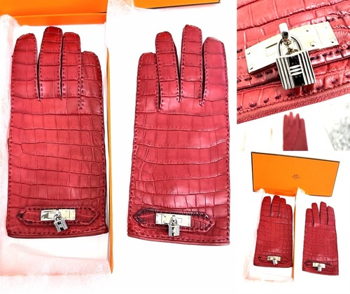 HERMES　エルメス　ケリー グローブ クロコダイル レッド　アリゲーター　7　手袋　ケース付き 新品同様　クロコ