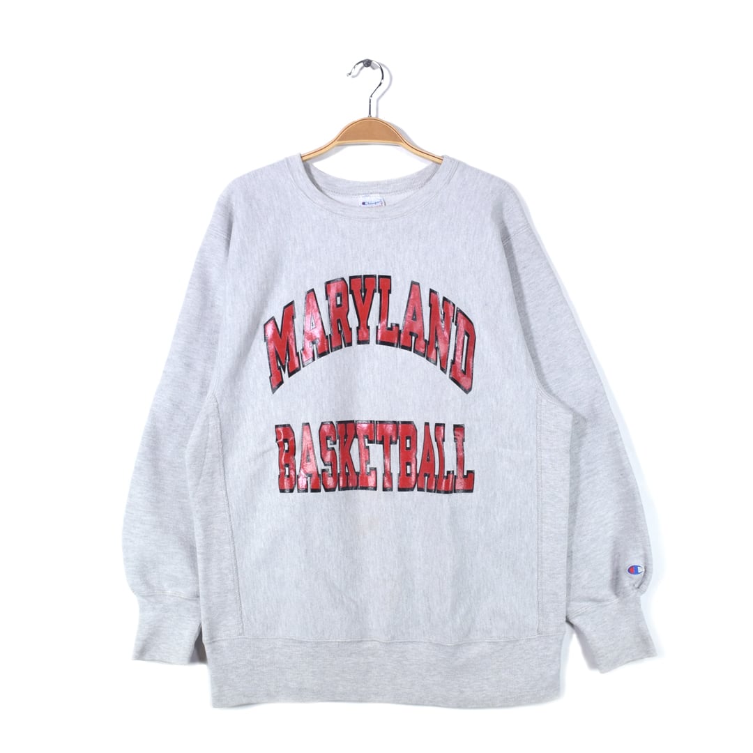 90s チャンピオン USA製 リバースウィーブ ヴィンテージスウェット アーチロゴ カレッジ 霜降りグレー メリーランド CHAMPION メンズXL 古着 @CF0929