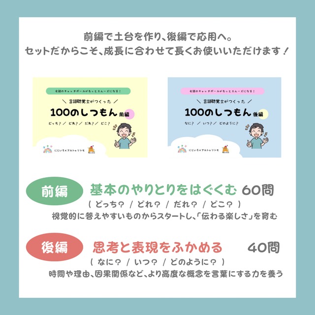 【コラボSet】言語聴覚士がつくった 100のしつもん 前編+後編、ひろがる助詞