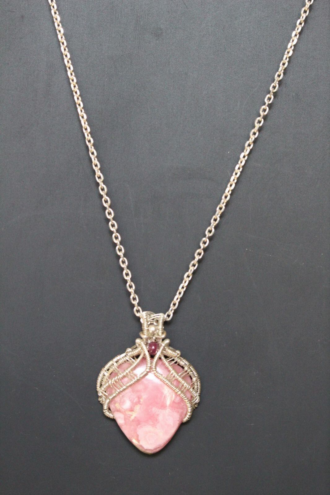 Rhodochrosite silver925 wirewrapping pendant