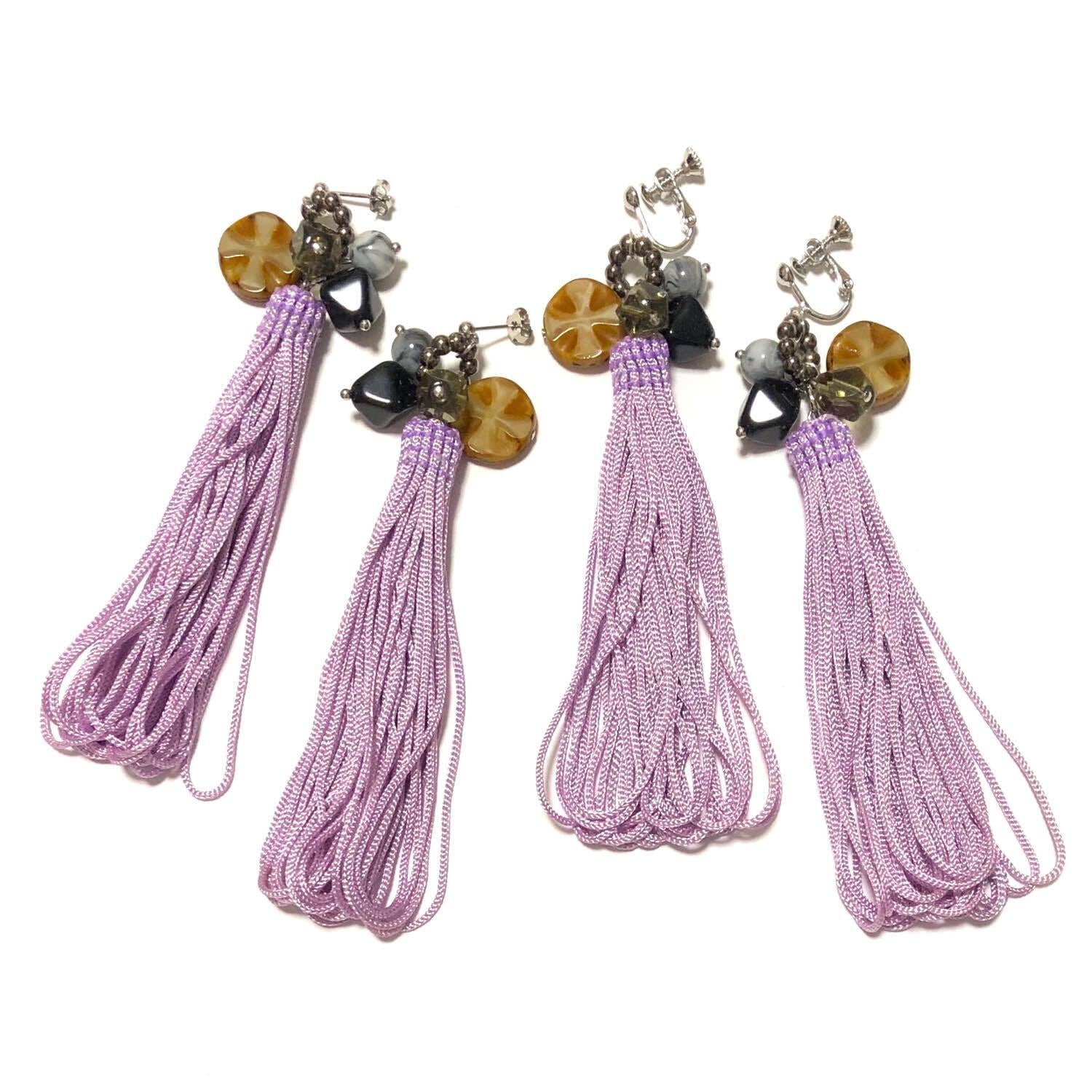 紫ロングタッセルの〈ピアス/イヤリング〉 | Dua-アクセサリーパーツ