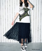 シアーリンクルフレアスカート (BLACK)　CQ-46084