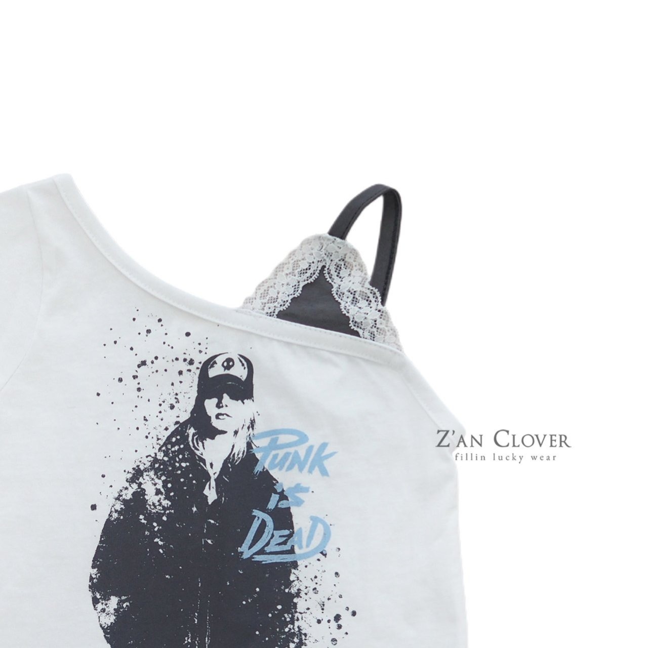 [Z’AN CLOVER] Lace Strap Punk Tee +fee2 / [지안클로버] 레이스스트랩펑크티