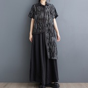 アシンメントリーヘム プリントシャツ  30018