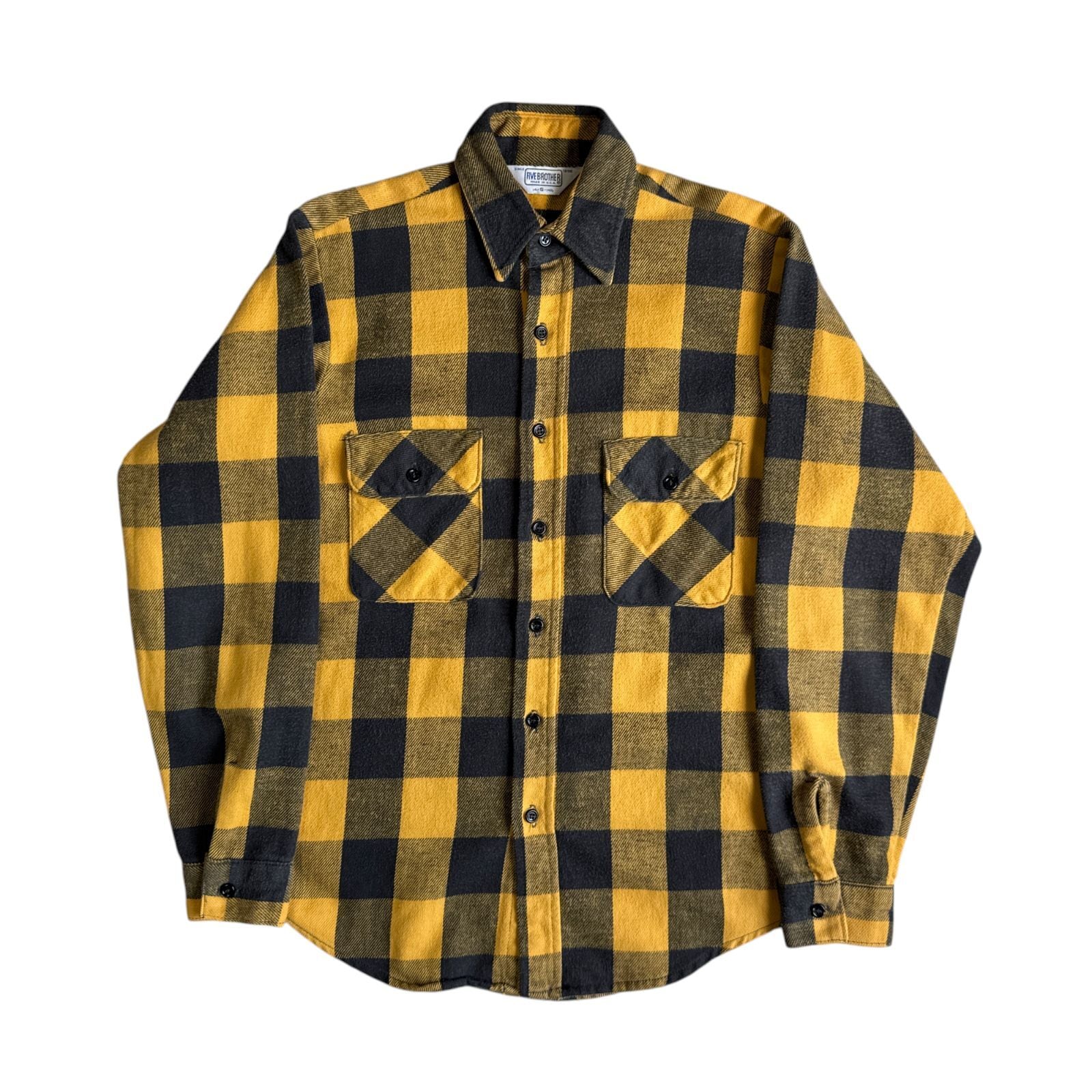 70s 80s FIVE BROTHER ヘビーネルシャツ ブルー ブラック ブロック