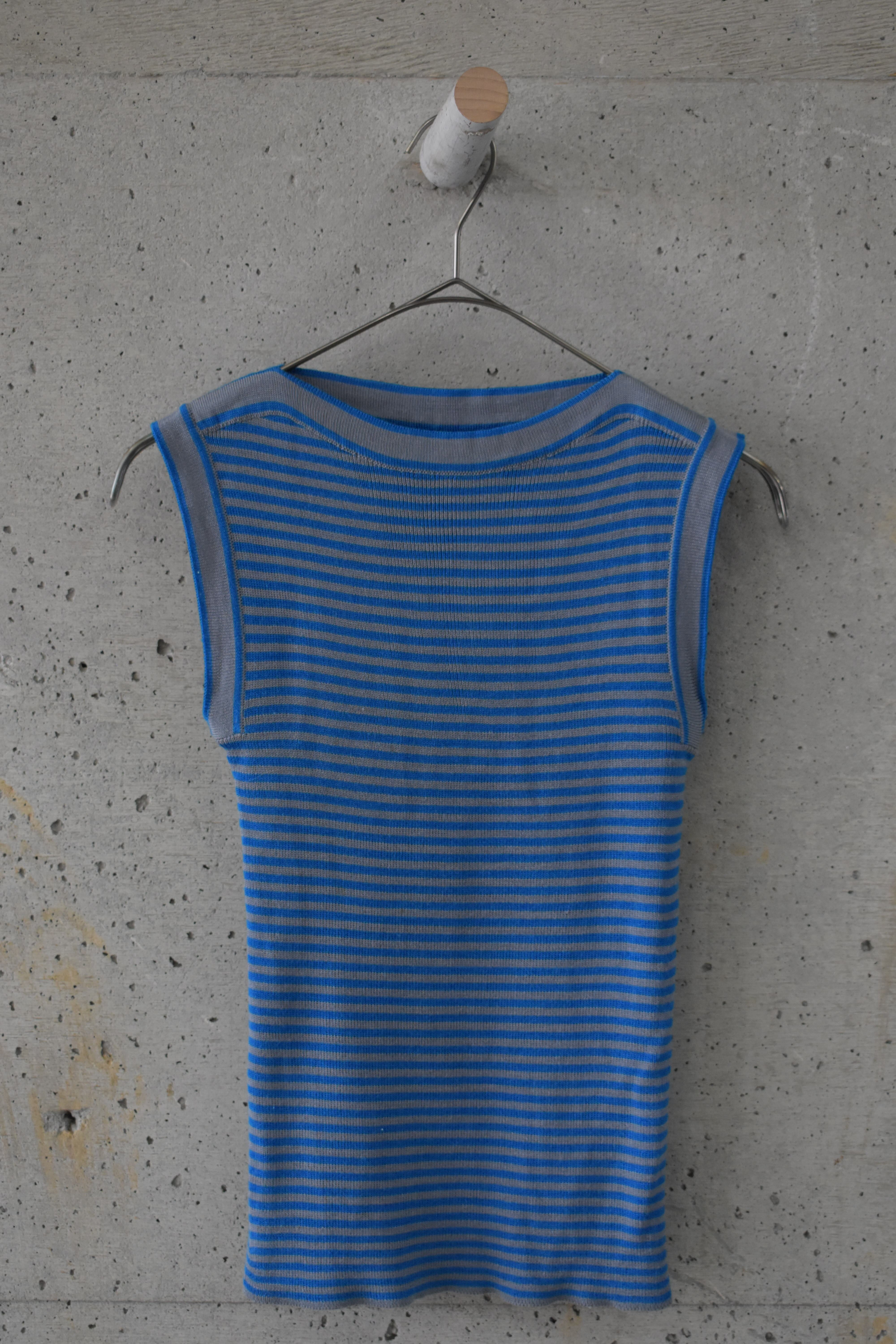 Blue-gray striped knit top