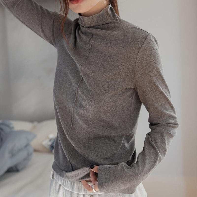 Front stitch turtleneck tops 3 colors V2673