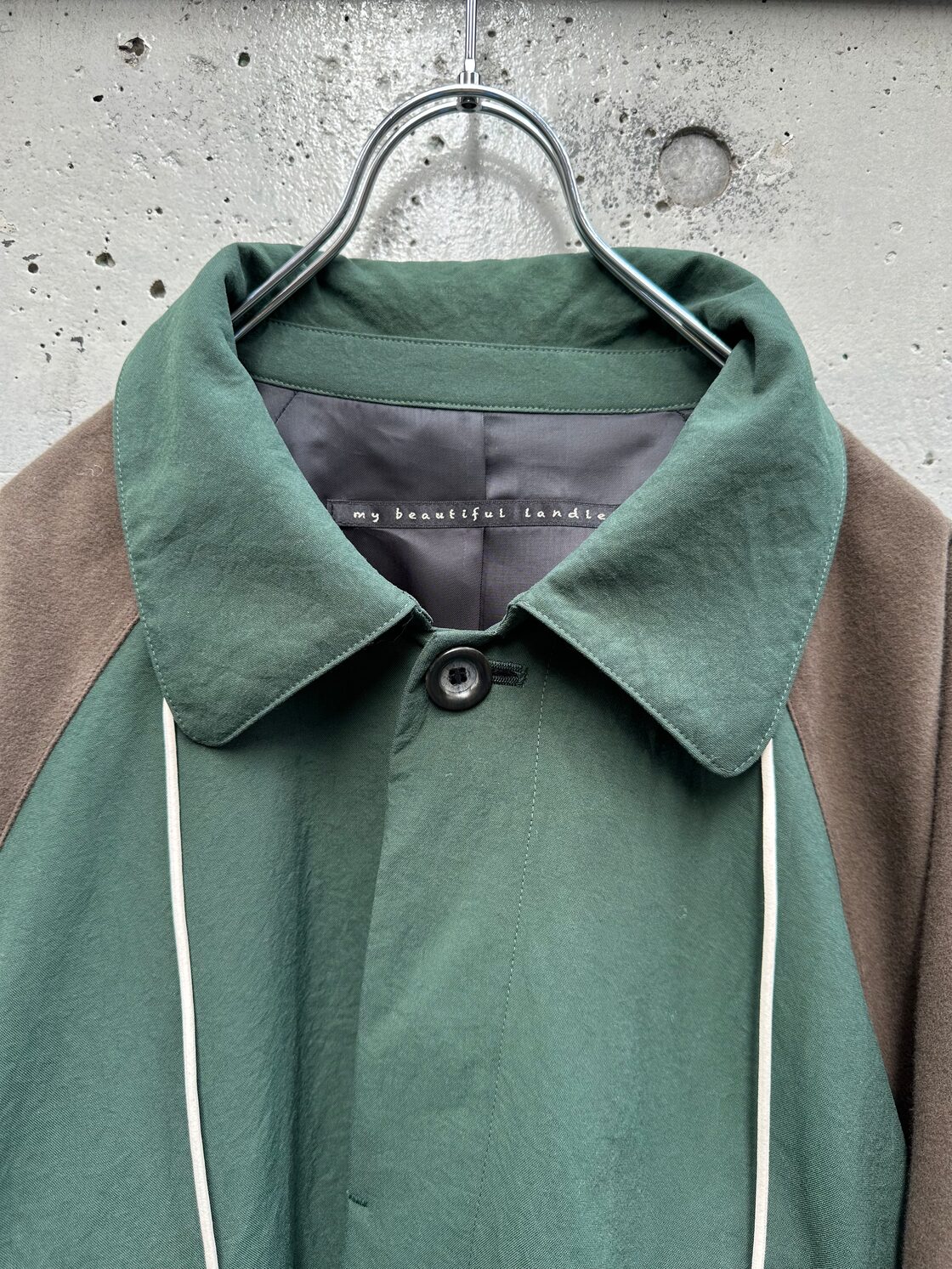 my beautiful landlet』NYLON × SUEDE RAGLAN LONG COAT / green | Pay ID