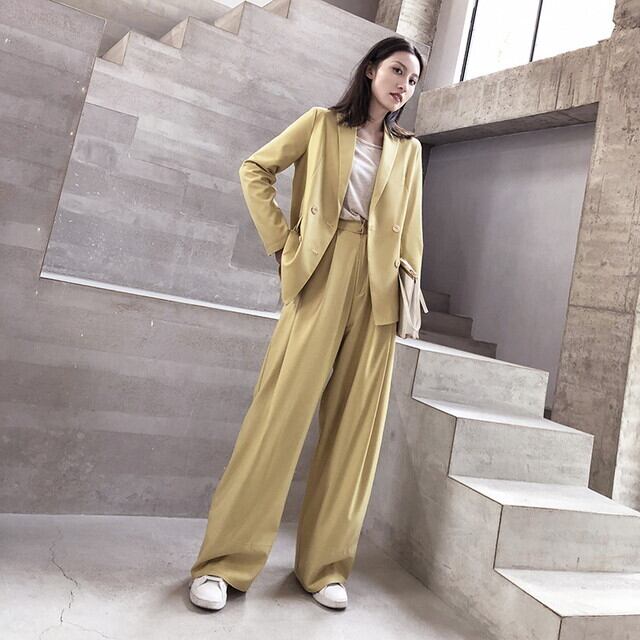 セットアップ レディース セットアップ ワイドパンツ ジャケット ジャケット セットアップ パンツスーツ レディース おしゃれ きれいめカジュアル 韓国 イエロー 黄色 春 秋 大人女子ファッション P6399 Kirari きらり