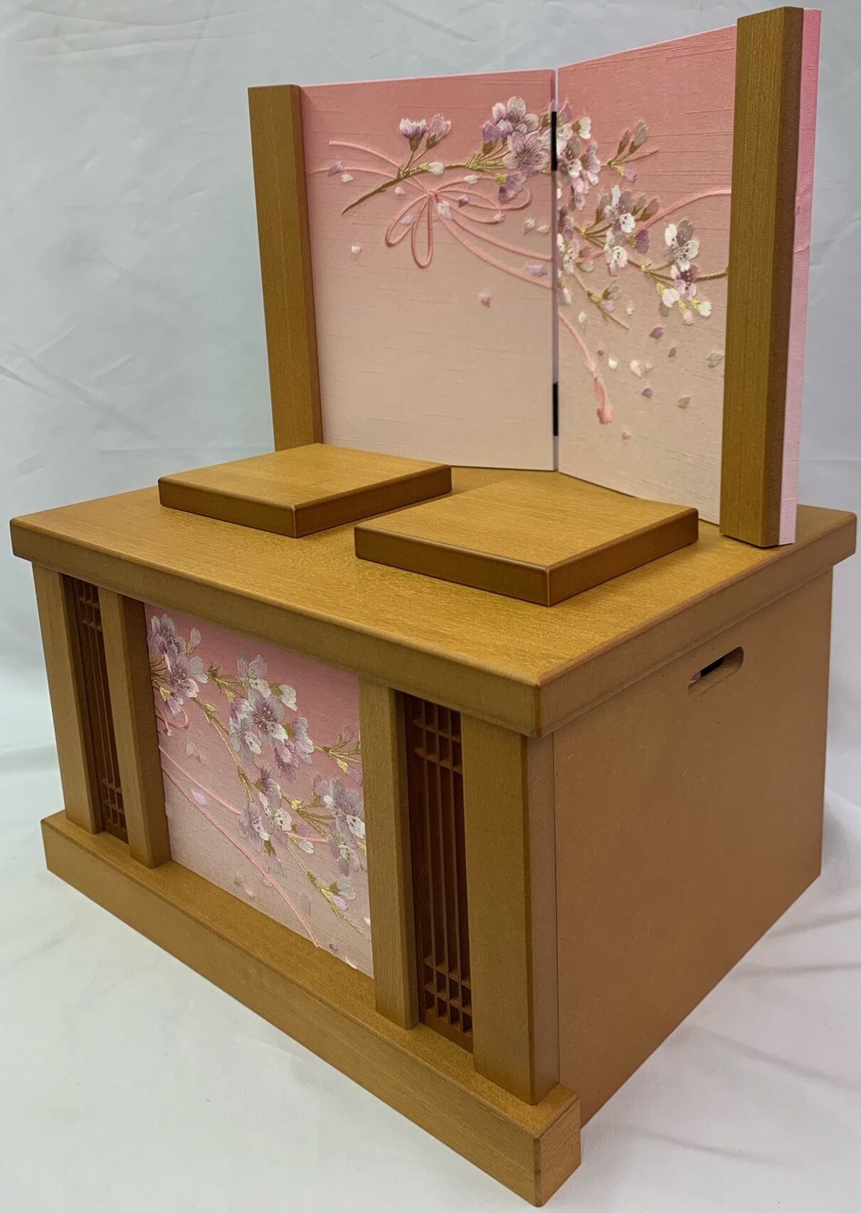 雛人形 京15番 親王 TN39 極上正絹 35cm リボン桜 収納箱 屏風付き S23