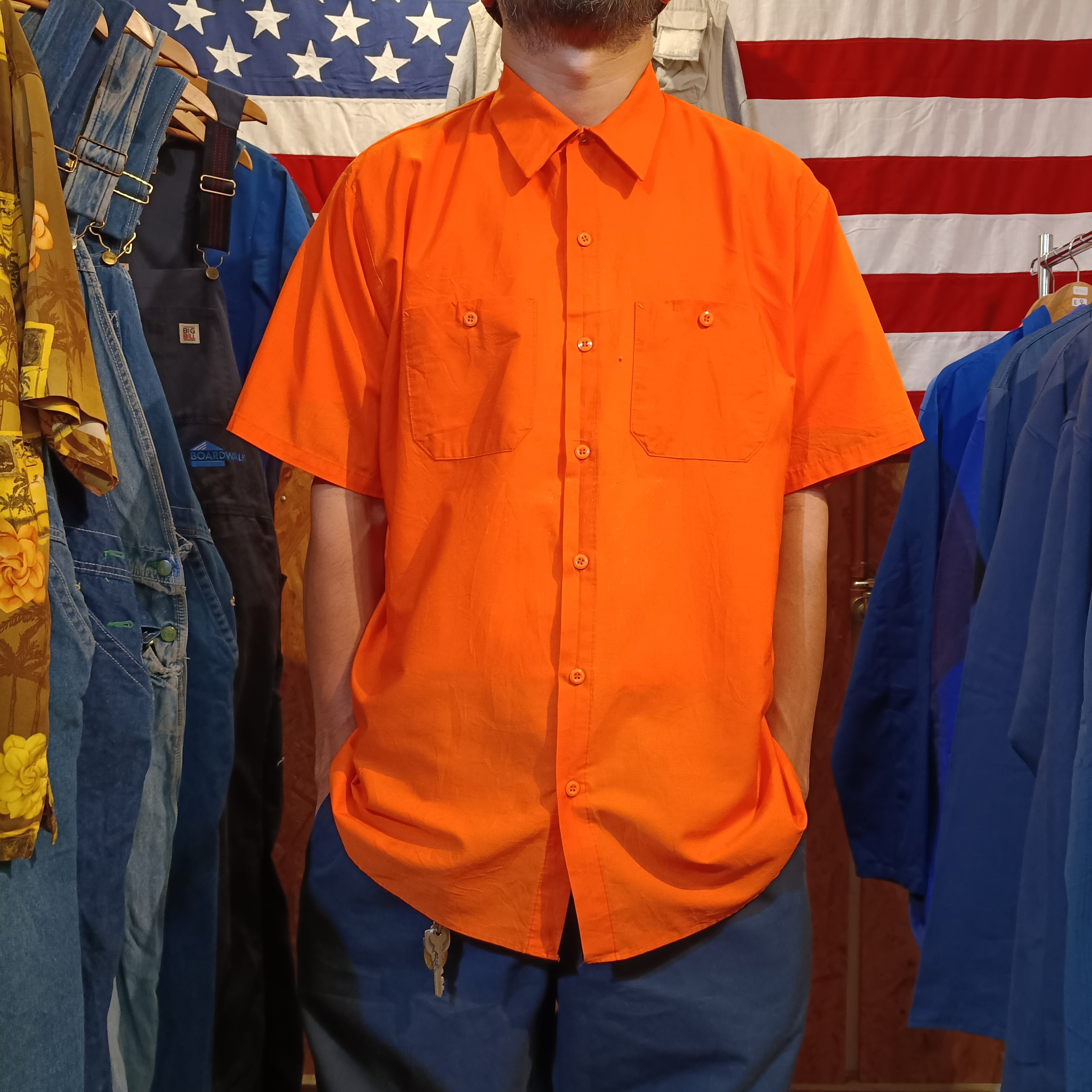Used 半袖シャツ◆XL Vintage REDKAP アメリカ製 ワークシャツ オレンジ◆USA古着 ヴィンテージ