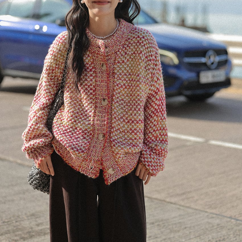 colorful contrast knit cardigan　J00237