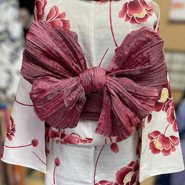 浴衣用帯 大人用 しわ兵児帯 銀糸入り 約400×40cm