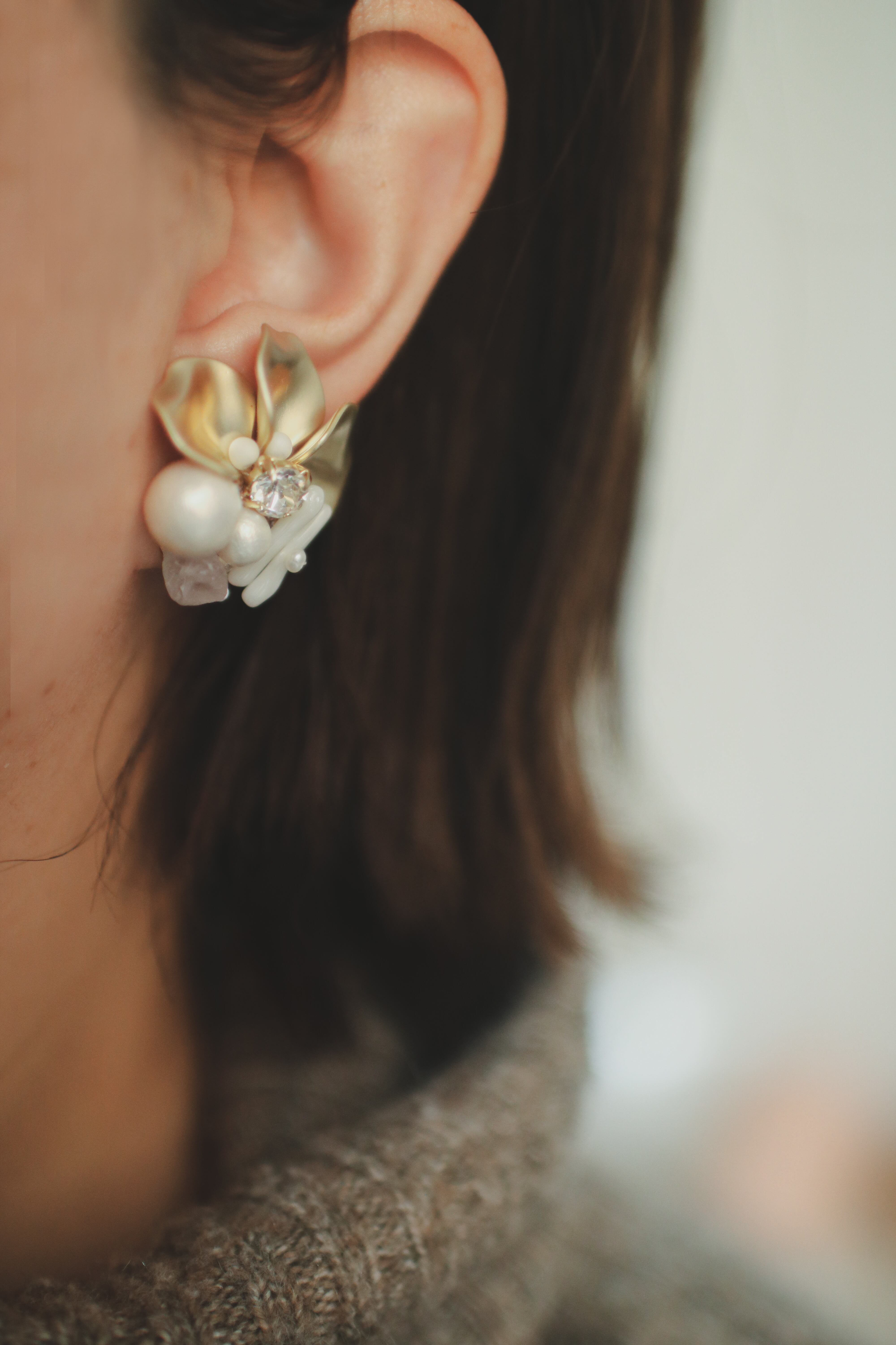 マットゴールド 花びら②】ウエディング* 真鍮 ピアス イヤリング
