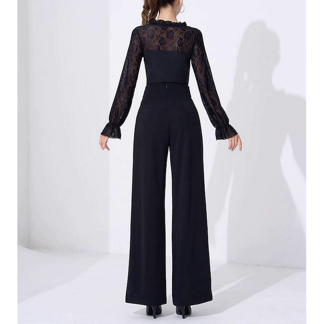 レーススリーブ・フリルネックダンストップス (レオタードタイプ選択可) ds0915