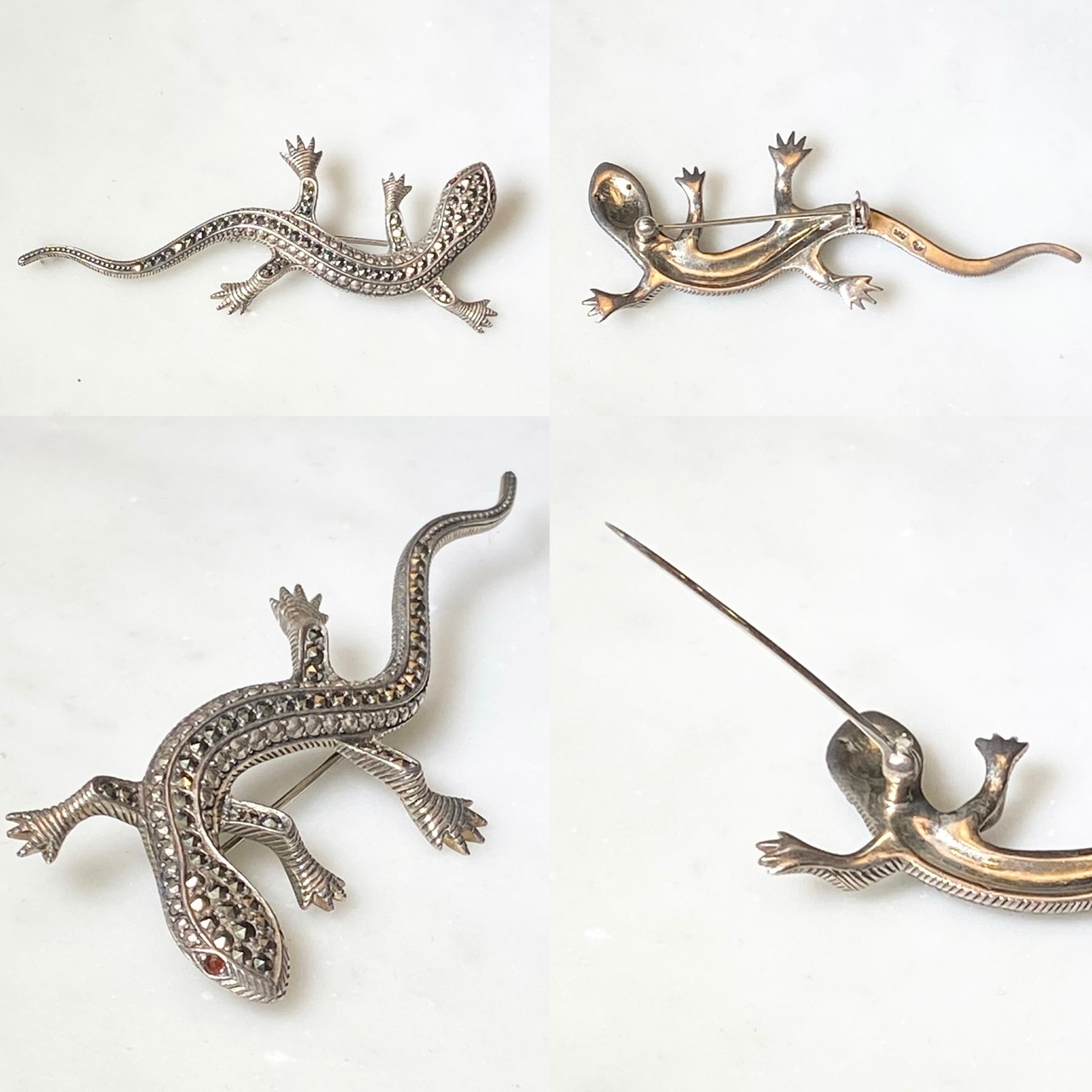 ROKUZAN silver brooch “lizard” set with garnet