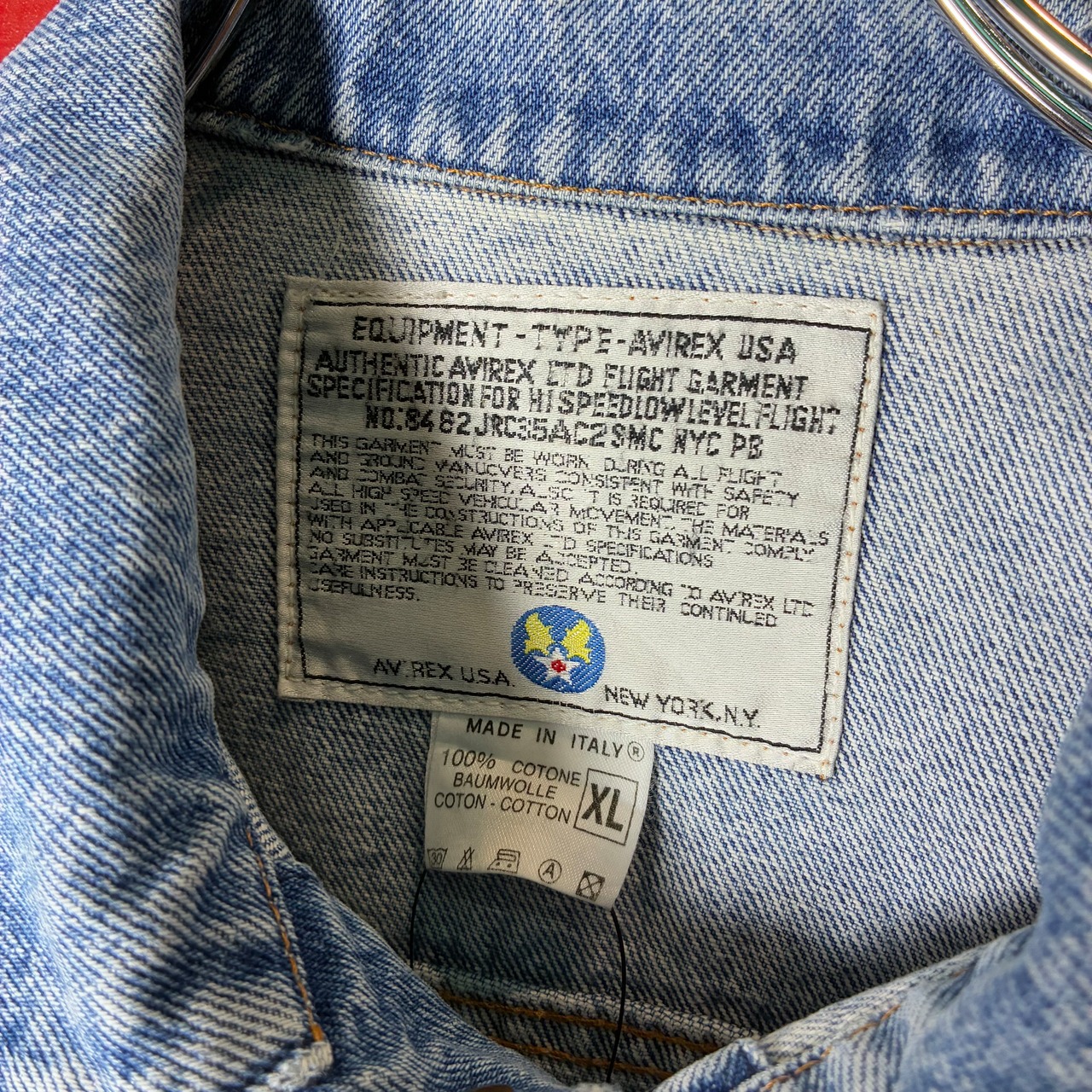 【イタリア製】EUR AVIREX デニムジャケット　アヴィレックス　ブルー　XL