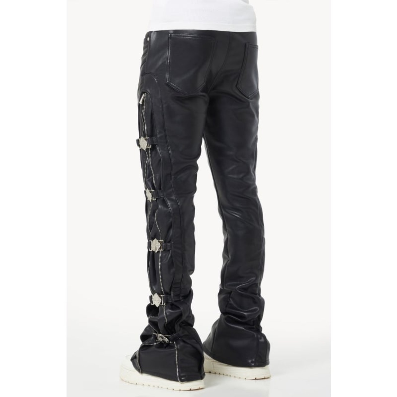 GUAPI / obsidian black buckle leather pants