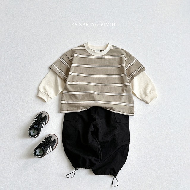 [即納L/XL]≪VIVID-I≫Combi Stripe Layered T-Shirt khaki 62