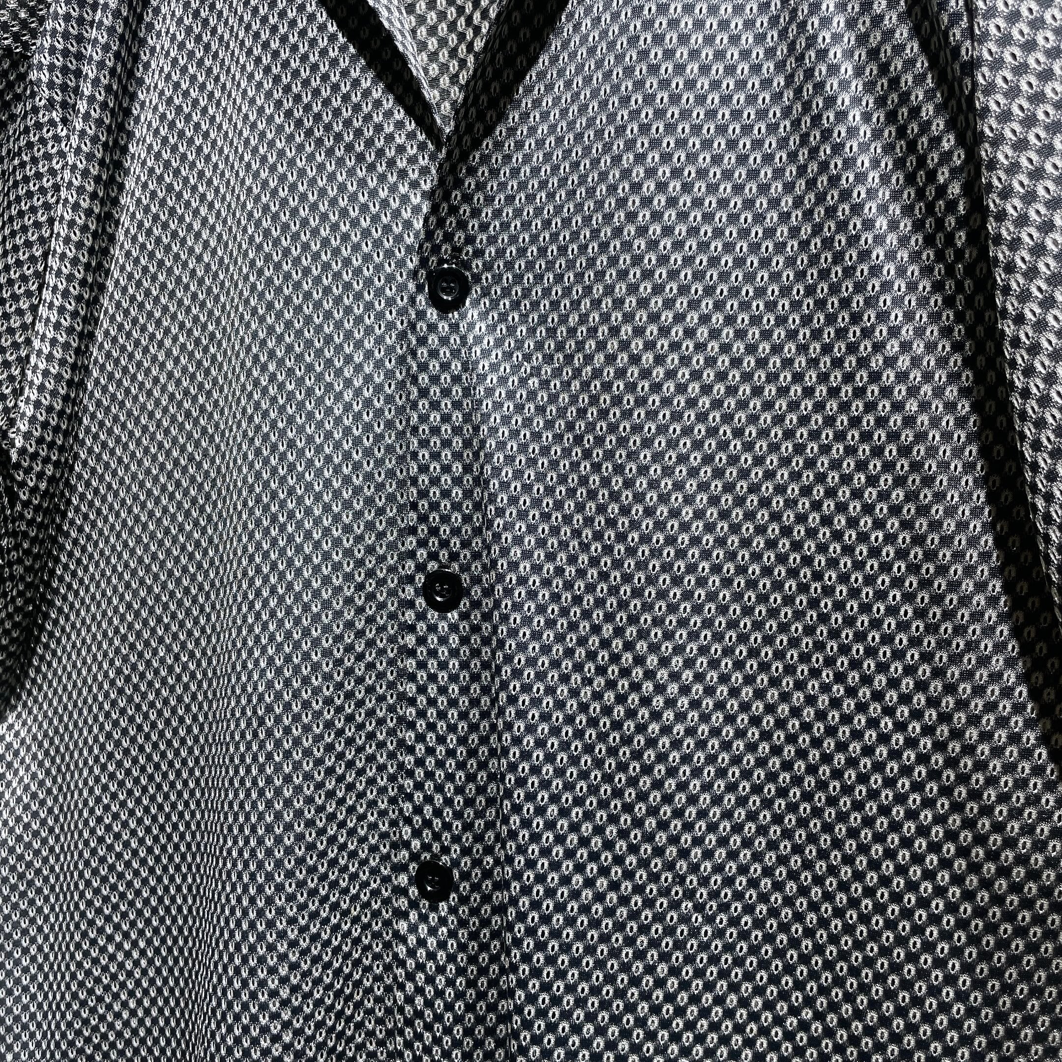 1980s Black mode Dot mesh Design SS Open collar shirt (made in Canada)