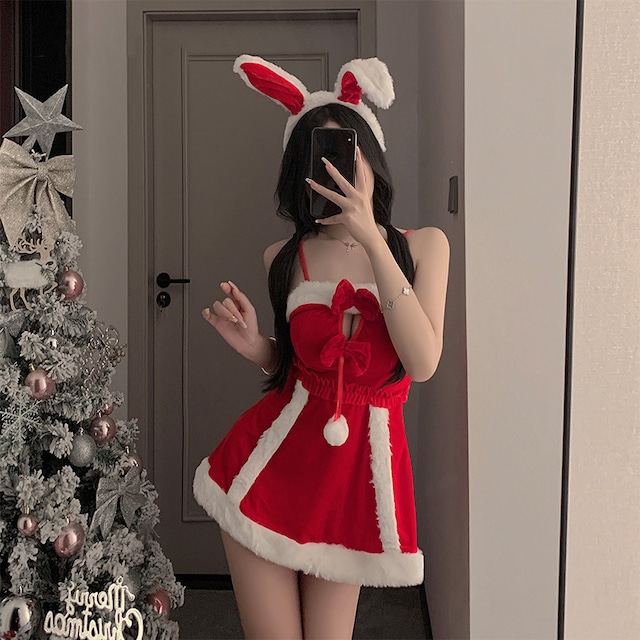 【3点セット】クリスマ 大人可愛い セクシー サンタ服 コスプレ レース リボン XH2-ZQ6109