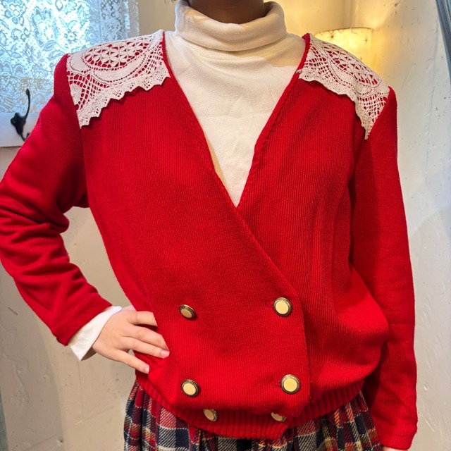 80’s white lace red cardigan