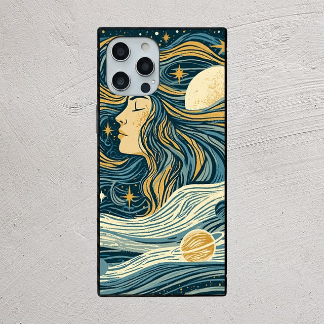 受注生産 iPhoneケース 金色の惑星と流れる宇宙渦｜宇宙アート STAR013D