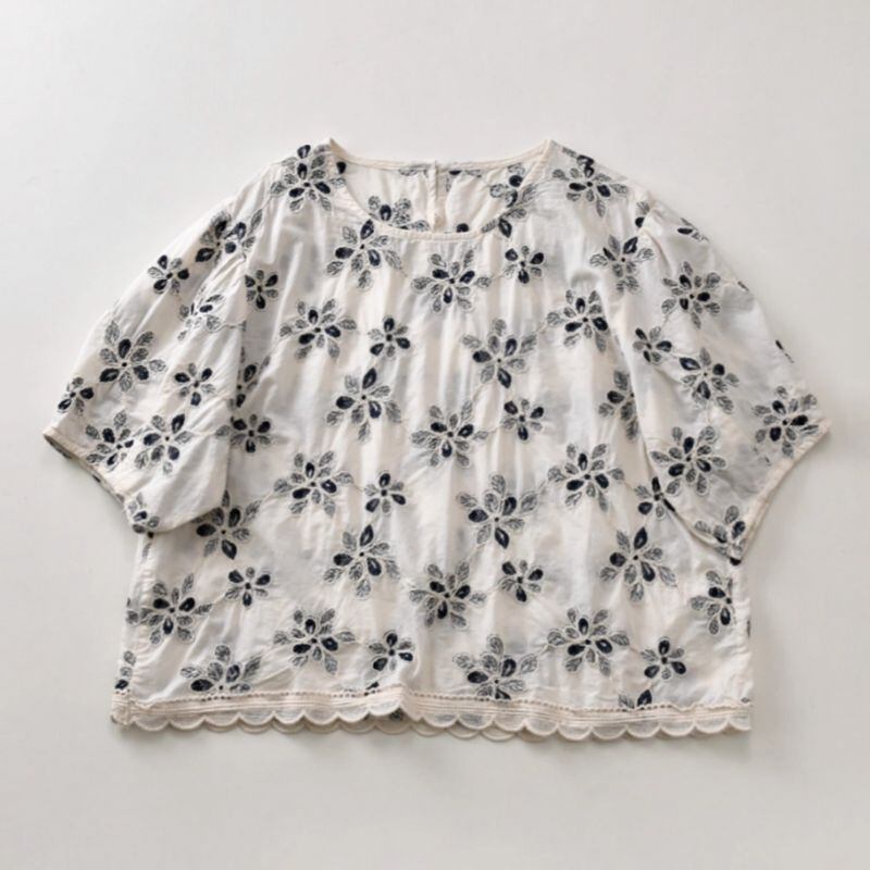 刺繍入りフレアスリーブ半袖ブラウス M0298
