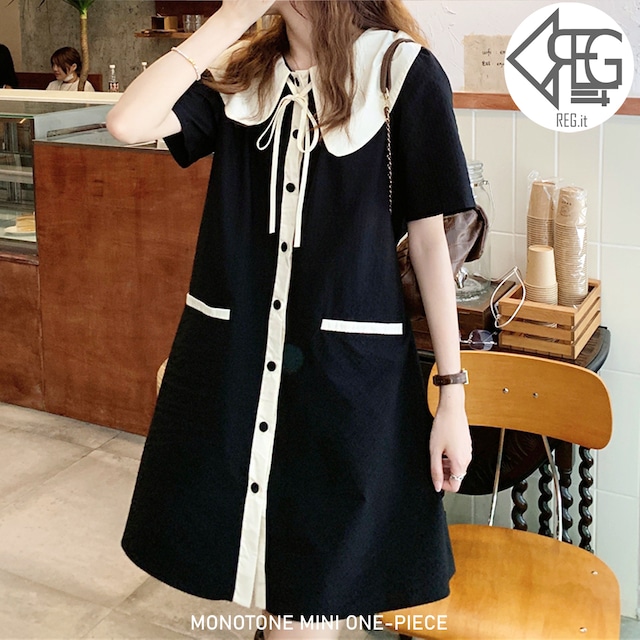 【REGIT】MONOTONE MINI ONE-PIECE-BLACK S/S 韓国ファッション ワンピース ひざ上 ミニ フェミニン 大人かわいい 10代 20代 プチプラ 着回し 着映え ネット通販 TAC014
