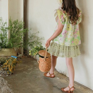 夏レトロ花柄フリルTシャツ