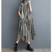 抽象柄 ロング シャツワンピース 30039