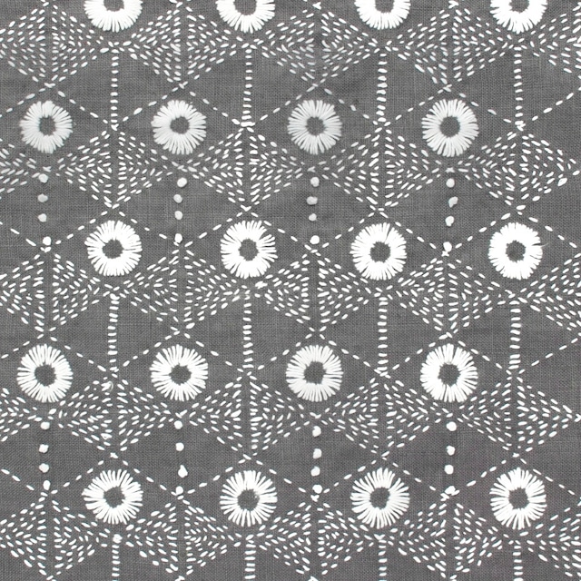 NEW サシコステッチパターンキット「リボンを結んだ花」(ダークグレー)水で消える図案付きリネン