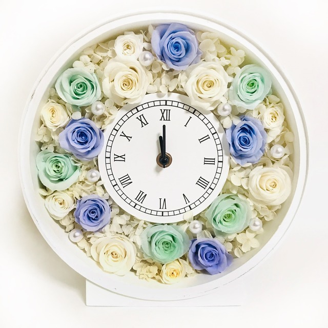 花時計 プリザーブドフラワー ウェディング ギフト 時計 花 ブルー プリザーブドフラワーギフト Rin Cherie