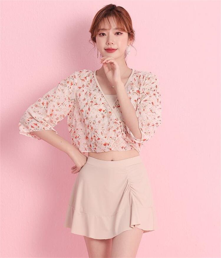 セット ギャザリング 温泉 水着 ビーチワンビース 気質 ミニスカート