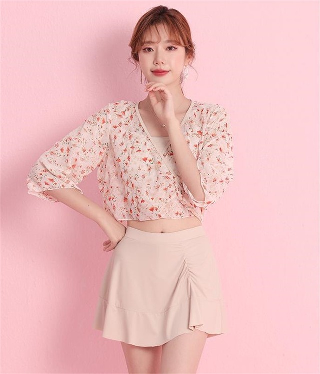 セット ギャザリング 温泉 水着 ビーチワンビース 気質 ミニスカート