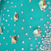 社交ダンス 衣装 スタンダードドレス ワンピース ドレス グリーン系 ブルー系 VeRTigo フリル レース フロート 青緑 デモ 競技 ダンス パーティ 発表会 豪華 華やか エレガント 上品 パフォーマンス用