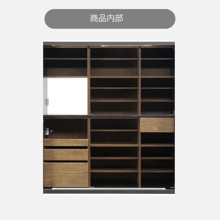 10%OFF】食器棚 引き戸 ガラス キッチンボード 180cm スライド式 3枚