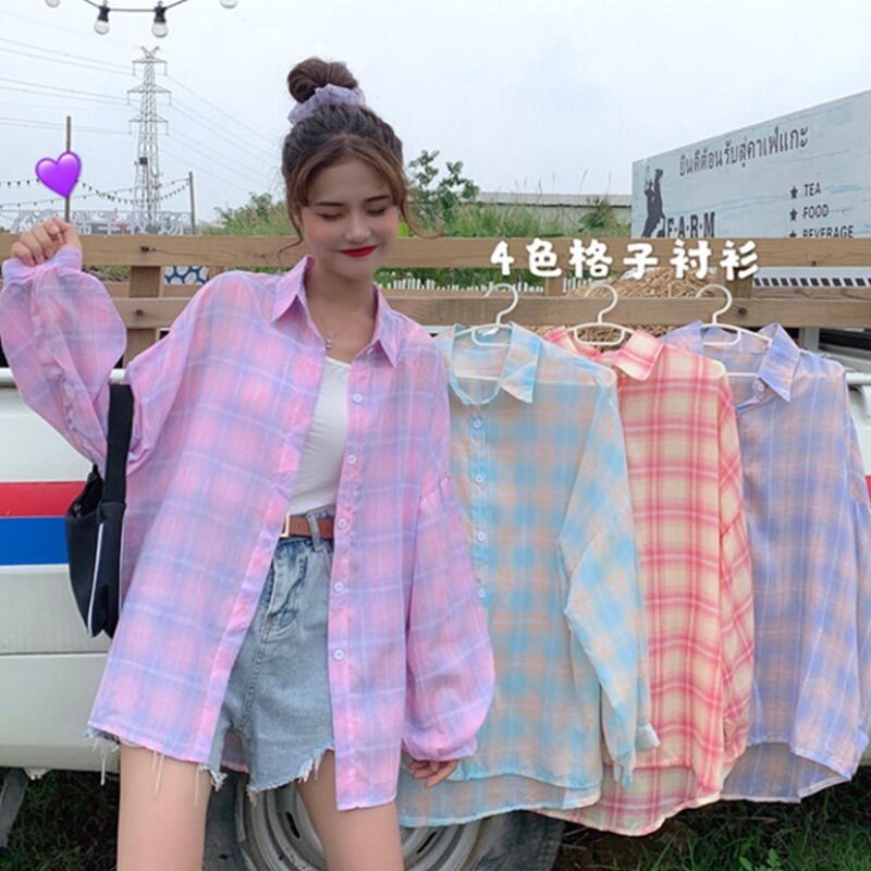 スタイル格子柄シャツ サマールーズ ピンク 夏物 YY-ファッション8837071088