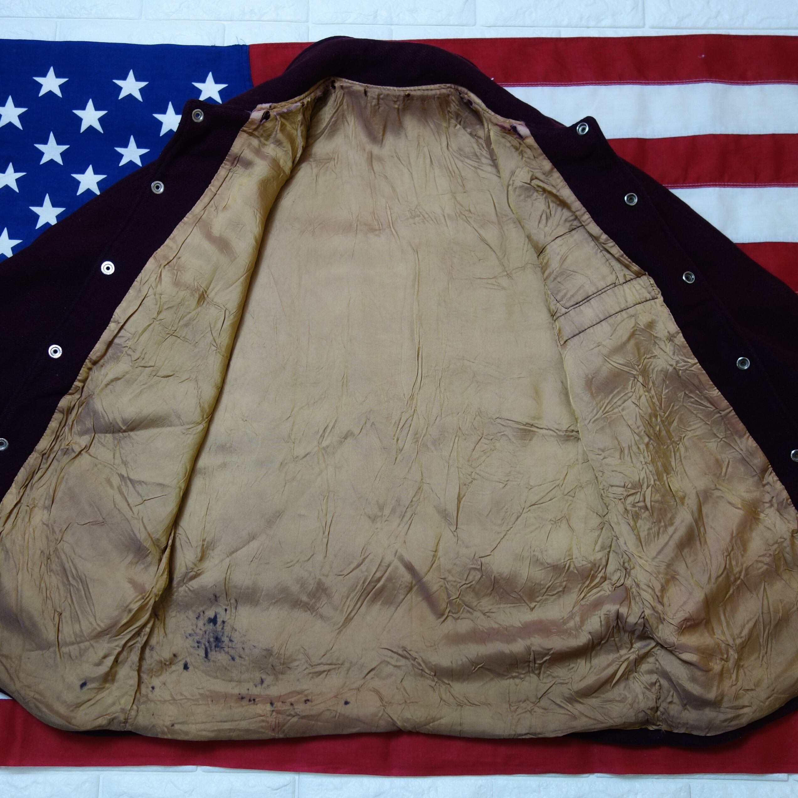 50's~ 【USA製】 Long Stadium Jacket Wool Satin ウール 50's~ 【USA製】 Long Stadium Jacket Wool Satin ウール