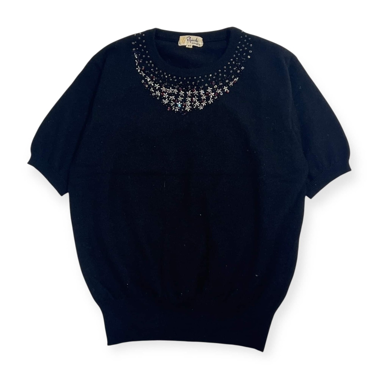 カシミヤ100% pipirele KIYOZO ビーズ 半袖 ニット セーター 46/ブラック レディース