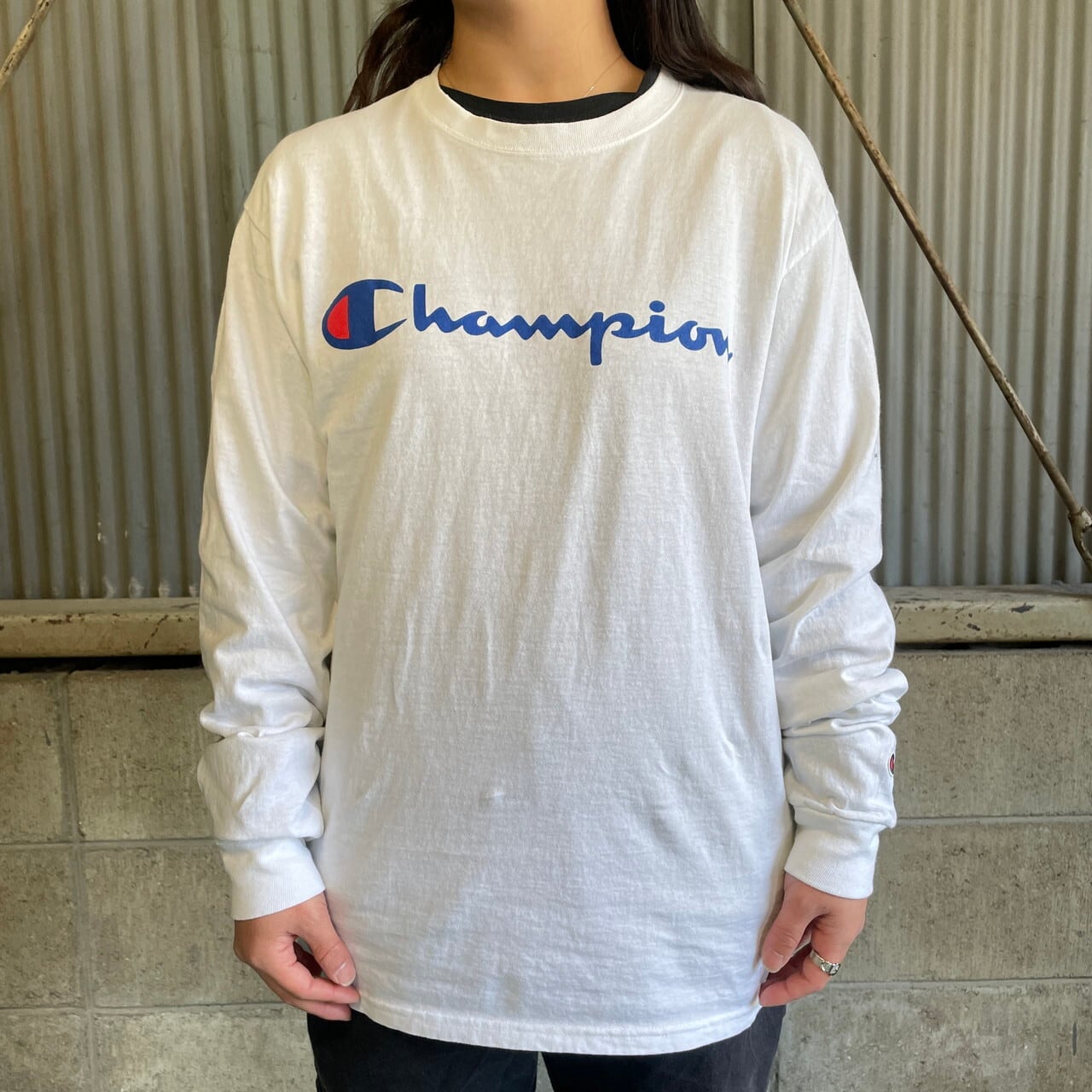 Champion チャンピオン フロントロゴ プリント ロングTシャツ メンズM