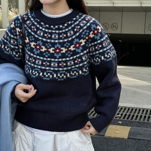 crew-neck jacquard knit　J00372