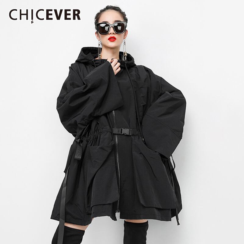 CHICEVERレースアップルーズジャケットレディースフード付きドローストリングパフ長袖オーバーサイズジャケット2020 ロング 6base578313405910