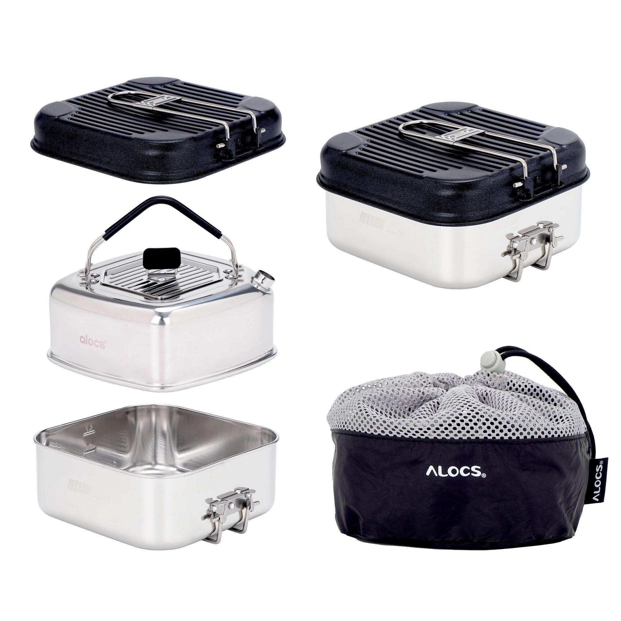 在庫セール】Alocs 3pcs クッカーセット ステンレス鋼 アウトドア鍋