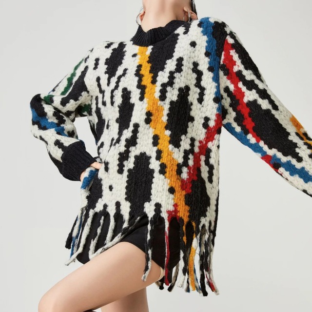 Abstract pattern fringe knit  C1411