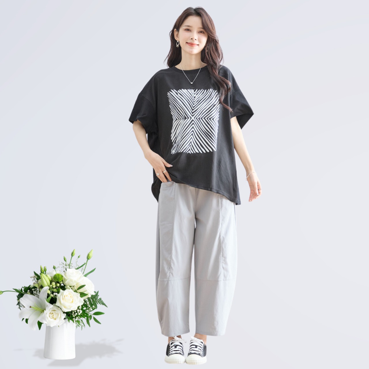 タック入りバルーンシルエットパンツ(M~L) グレー