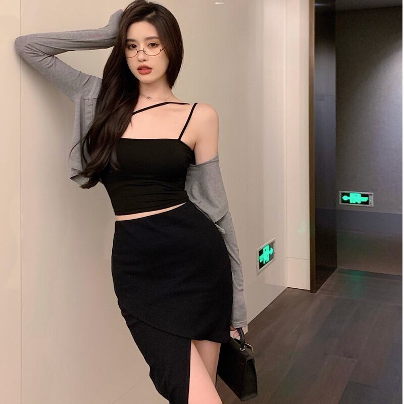 オータムスタイルカジュアルカーディガンシャツ ハイウェストウェストスカート 秋物 YY-ファッション56738904854