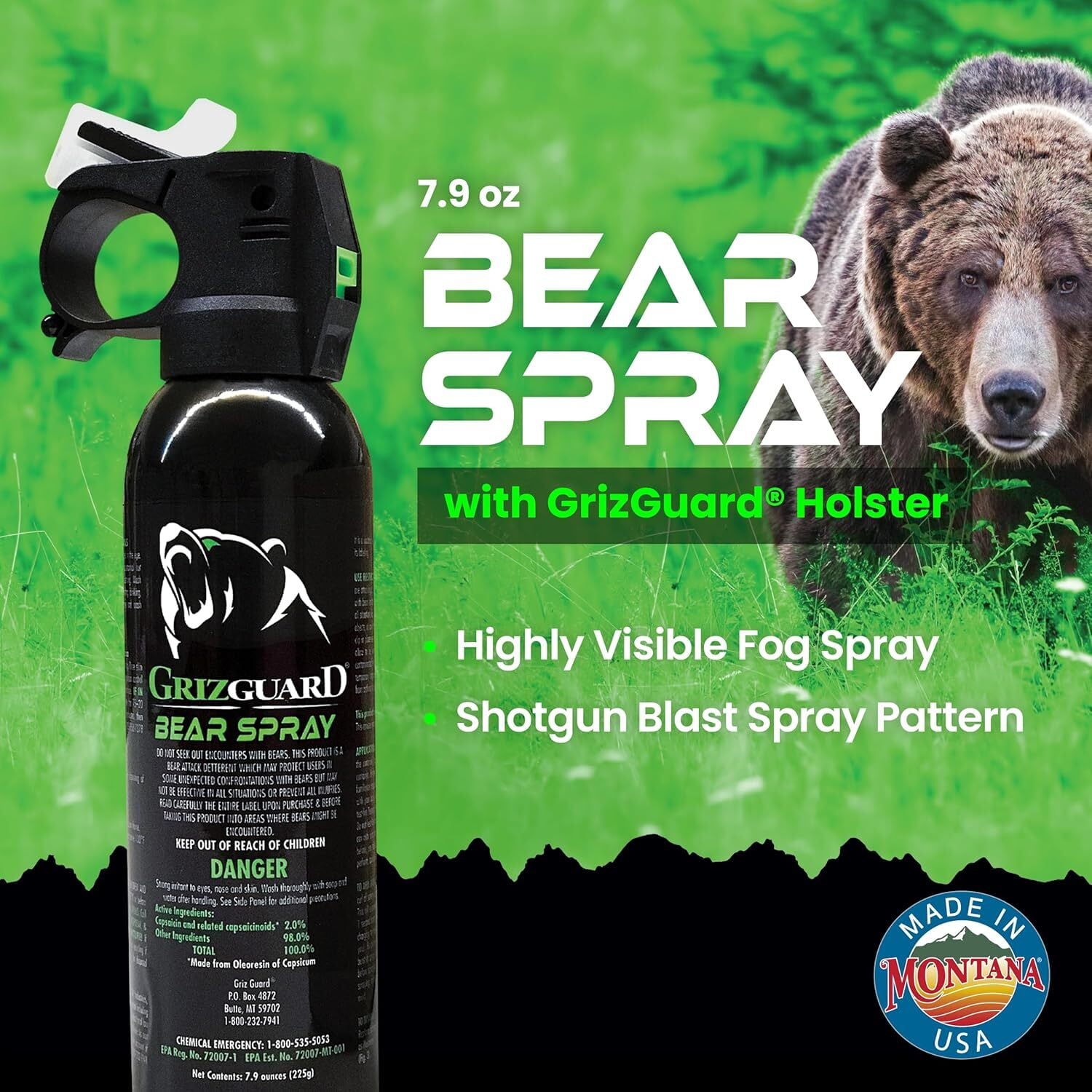 Griz Guard 熊撃退スプレー ホルスター付（アメリカ森林警備隊採用品