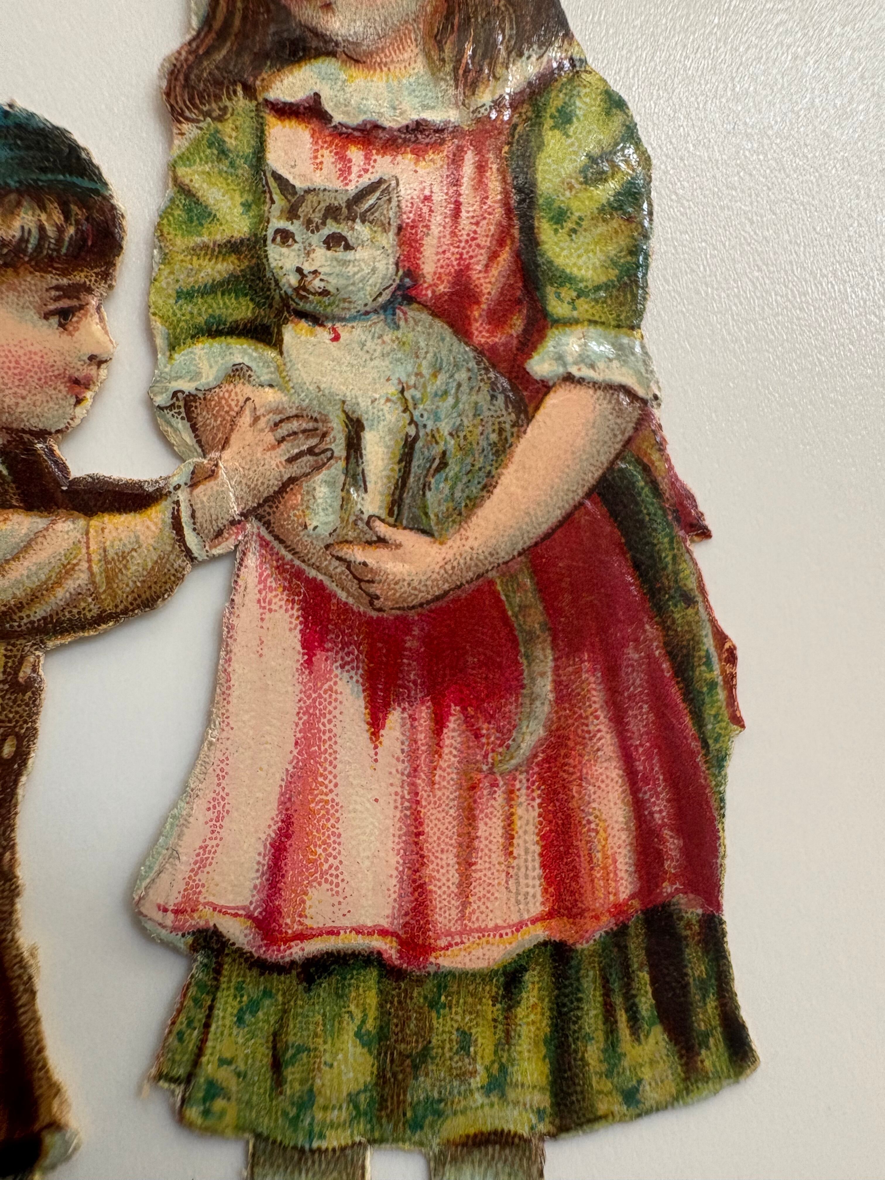 猫を抱いた子どもたちのクロモ（仲良く遊ぶ二人）｜ヨーロッパ