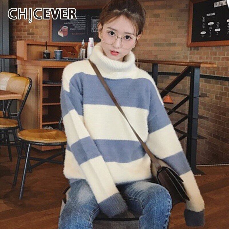 CHICEVER春のプリントストライプヒットカラー女性トップセータールーズオーバーサイズスリム女性の編み物プルオーバー2020 スプリング 春物 6base553608998532